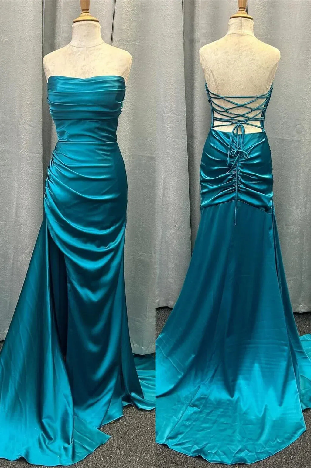 Strapless Sleeveless Mermaid Ruched Long Prom Dress