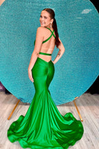 V-neck Sleeveless Mermaid Pleated Long Prom Dress