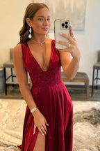 V Neck Sleeveless A-Line Appliques Floor Length Prom Dress
