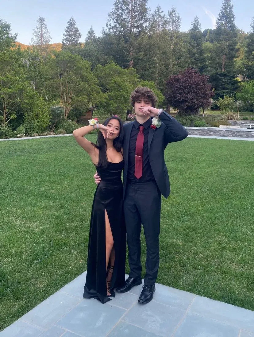 V Neck Sleeveless Sheath Slit Long Prom Dress