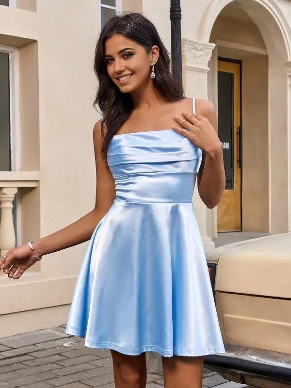 A-Line/Princess Spaghetti Straps Sleeveless Crossed Straps Short-Mini Homecoming Dress