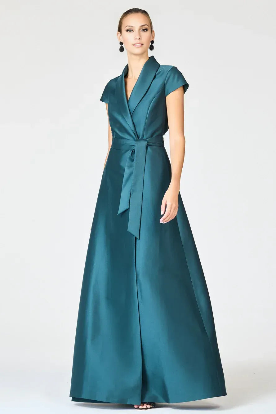 A-Line Shirt Collared Cap Sleeve Floor-Length Mother of the Bride Dress