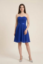 Blue A-Line Strapless Pleated Royal Short Homecoming Dress