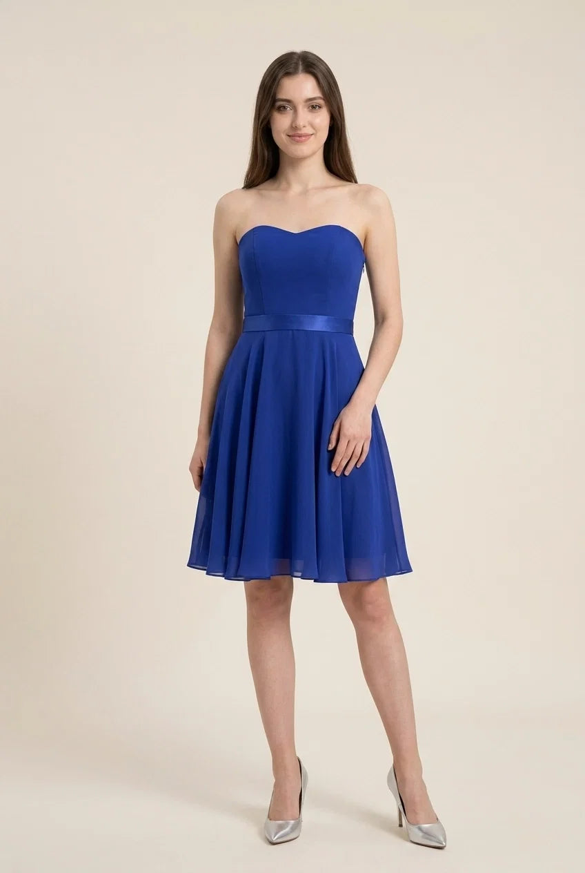 Blue A-Line Strapless Pleated Royal Short Homecoming Dress