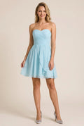 Light Blue A-Line Sweetheart Ruched Ruffle Light Short Mini Homecoming Dresses