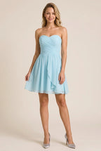 Light Blue A-Line Sweetheart Ruched Ruffle Light Short Mini Homecoming Dresses