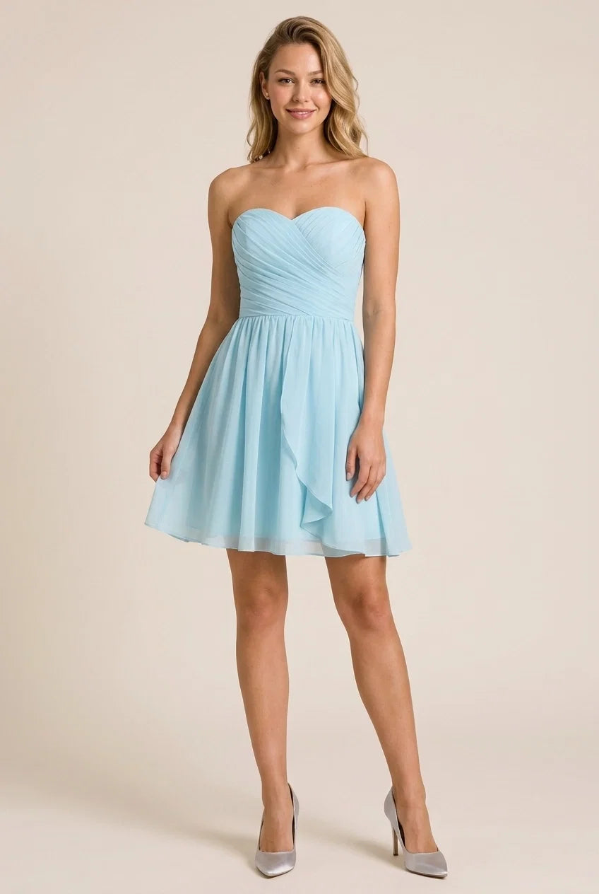 Light Blue A-Line Sweetheart Ruched Ruffle Light Short Mini Homecoming Dresses