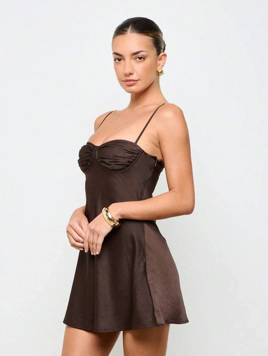 Chocolate Brown Sweetheart Ruched A-Line Mini Homecoming Dress