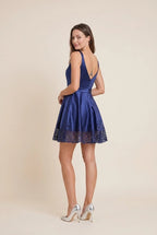 Navy Blue A-Line V-Neck Short Homecoming Dress