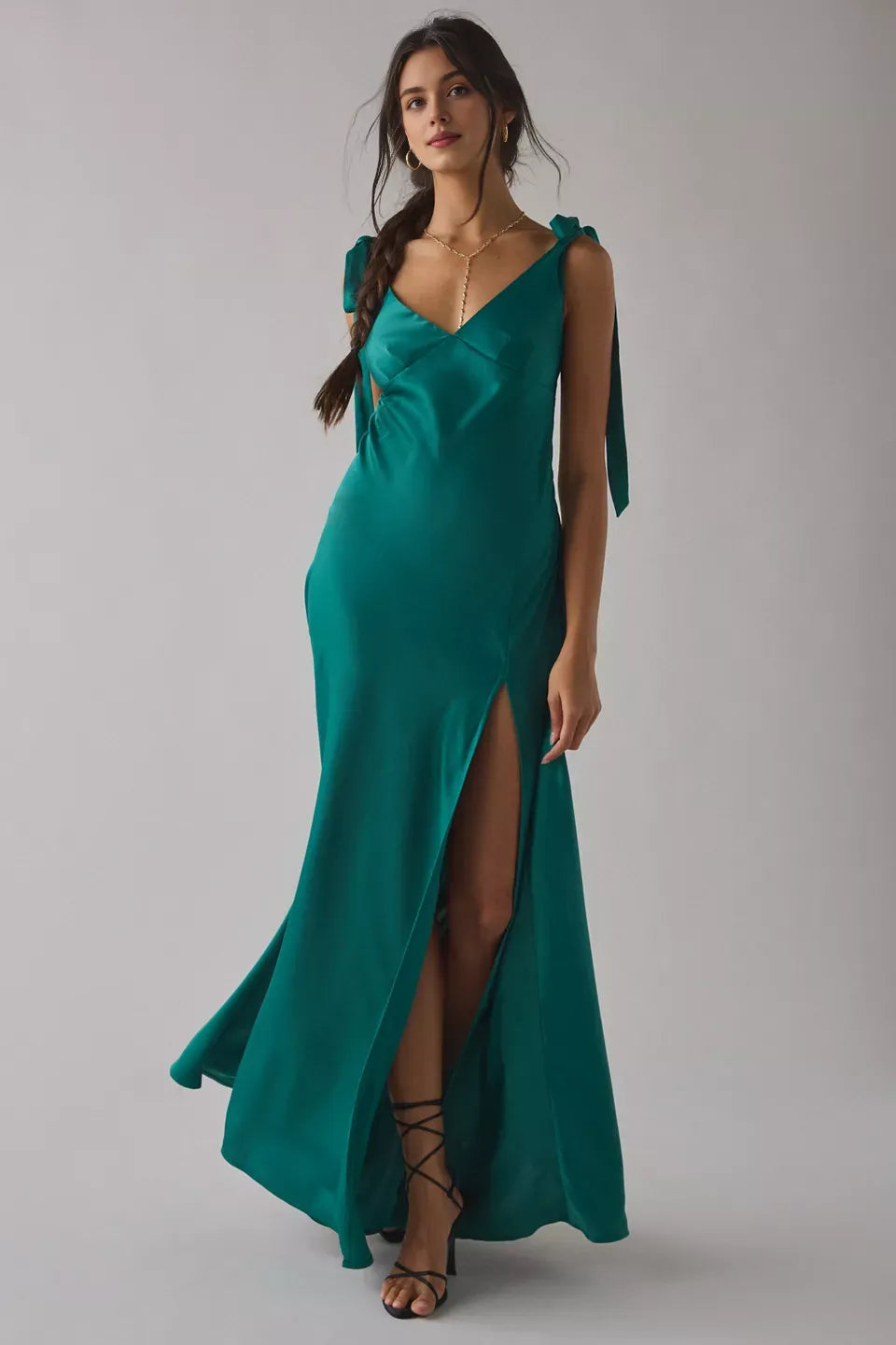 Fitted V Neck Sleeveless Floor-Length Prom Dress