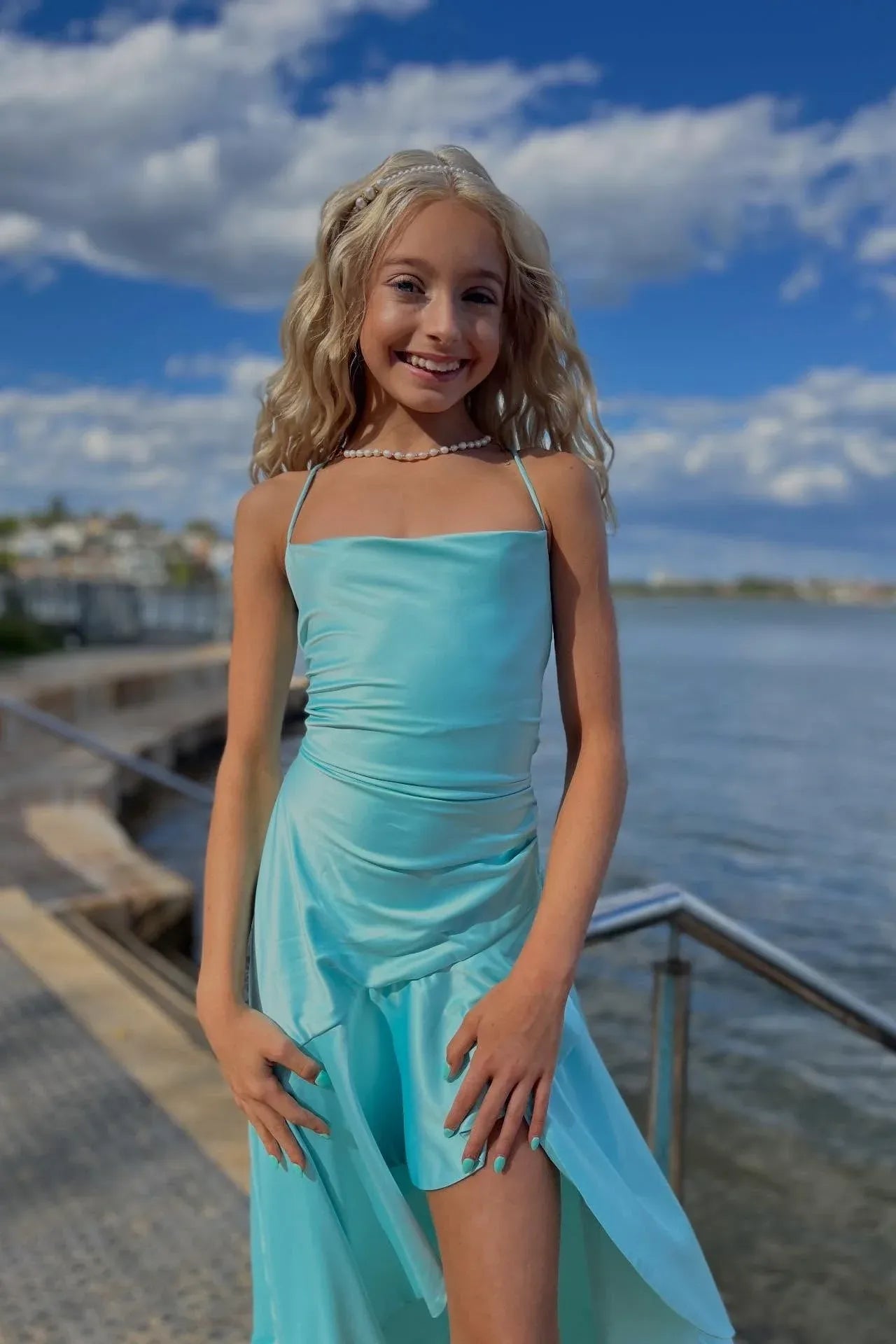 Simple Mermaid Spaghetti Straps Sleeveless Ruffles Satin Blush Long Prom Dress