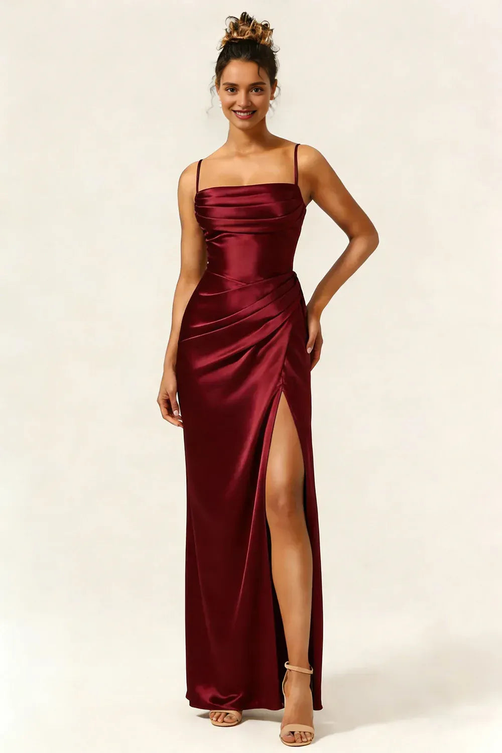 Sheath Spaghetti Straps Sleeveless Slit Floor-Length Prom Dress