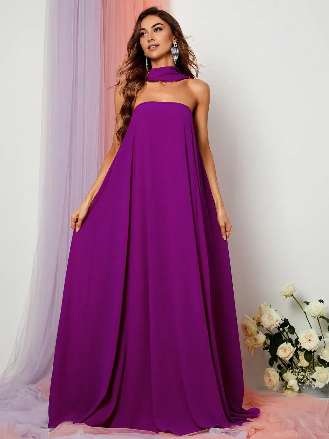 Straight Tube Strapless Sleeveless Backless Sweep/Brush Train Prom Dress