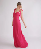 Vibrant Hot Pink Sweetheart Neck Tie-strap Chiffon A-line Floor-length Bridesmaid Dresses