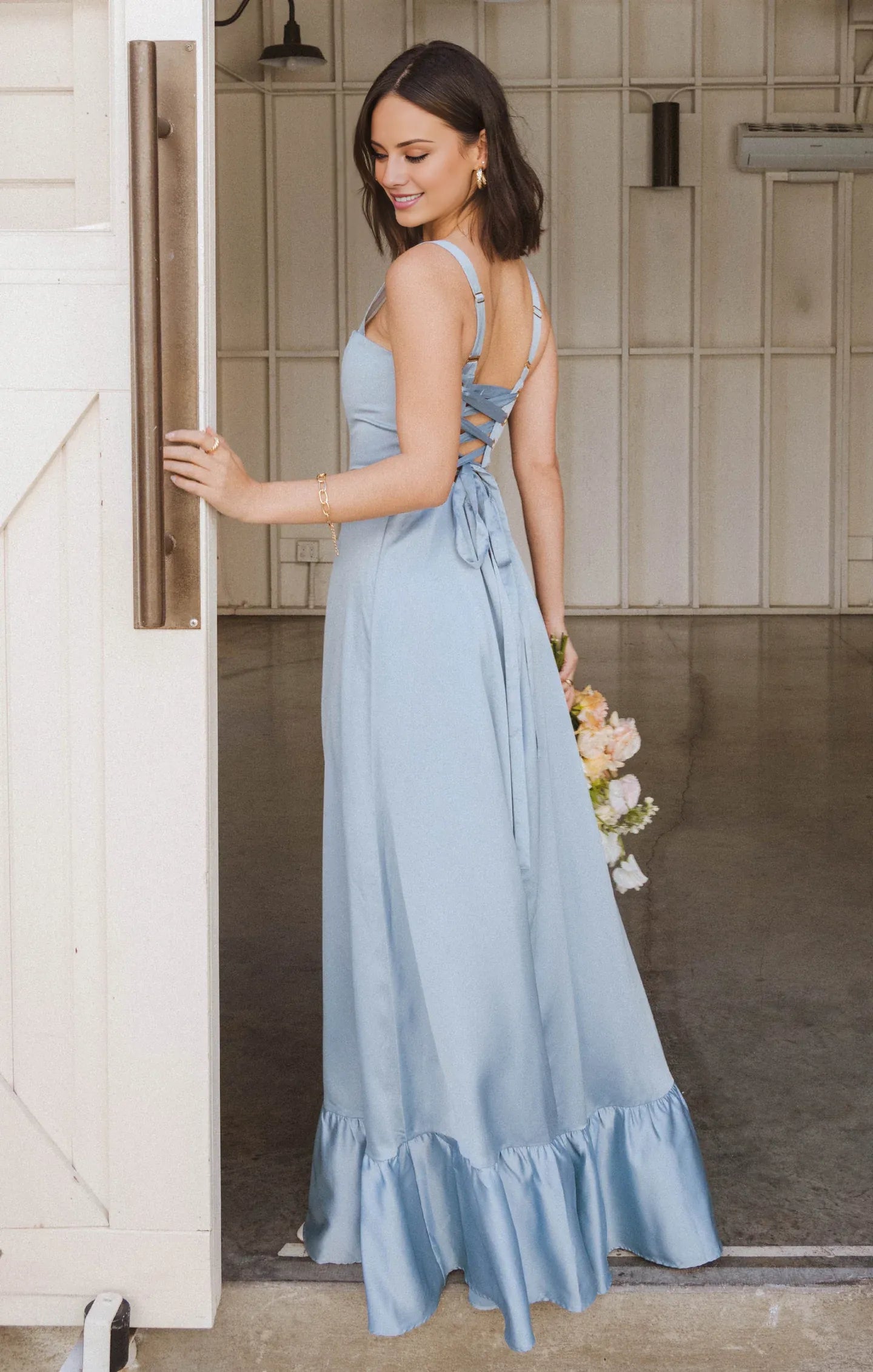 Dress Regular Straps Square Neck Sleeveless Maxi Dress Column Simple Crisscross Back Prom Dress With Slit