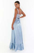 Dress Regular Straps Square Neck Sleeveless Maxi Dress Column Simple Crisscross Back Prom Dress With Slit