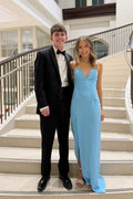 Light Blue Strapless Sweetheart High-Slit Crepe Floor-Length Prom Dress
