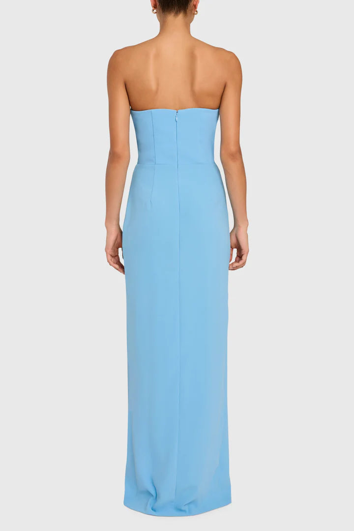 Light Blue Strapless Sweetheart High-Slit Crepe Floor-Length Prom Dress