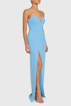 Light Blue Strapless Sweetheart High-Slit Crepe Floor-Length Prom Dress