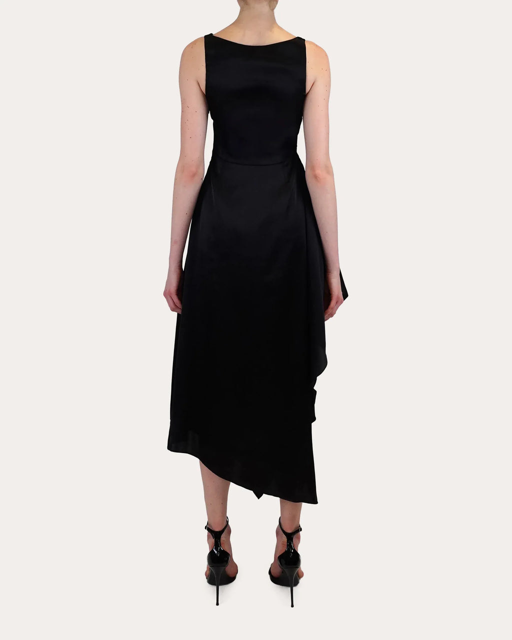 Sleek A-Line Boat Neck Sleeveless Ruched Back Asymmetrical Floor Length Prom Dress