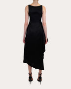 Sleek A-Line Boat Neck Sleeveless Ruched Back Asymmetrical Floor Length Prom Dress
