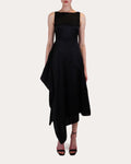 Sleek A-Line Boat Neck Sleeveless Ruched Back Asymmetrical Floor Length Prom Dress