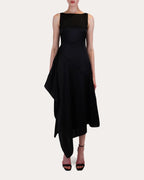 Sleek A-Line Boat Neck Sleeveless Ruched Back Asymmetrical Floor Length Prom Dress