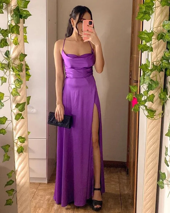Sleek A-Line Cowl Neck Sleeveless Maxi Prom Dress
