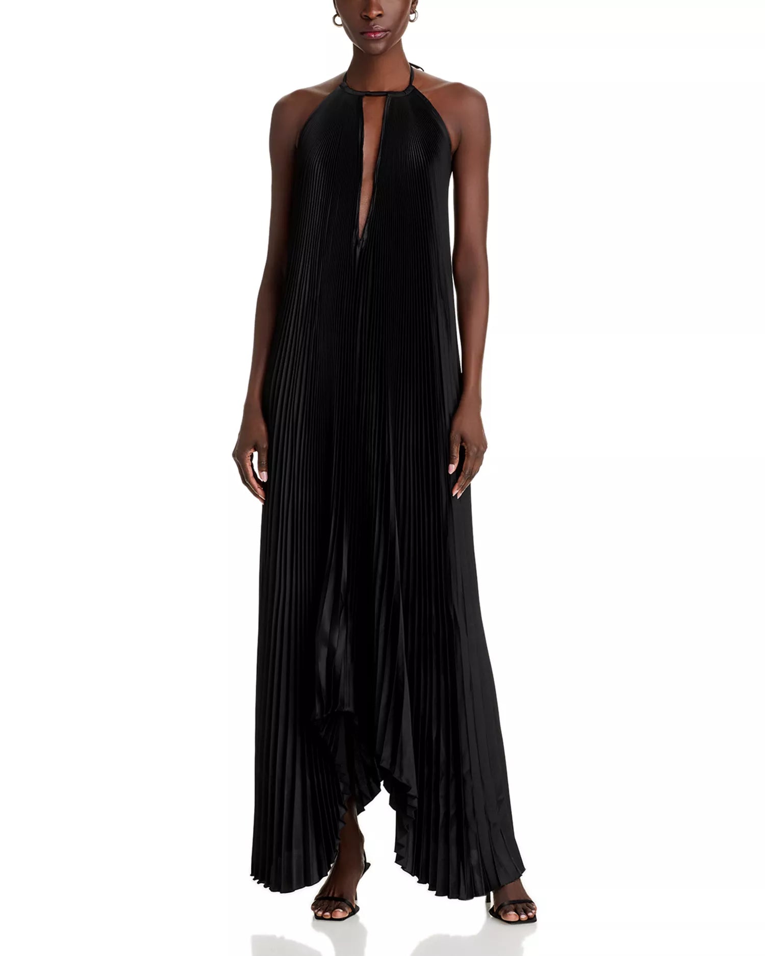 Sleek A Line Halter Neck Sleeveless Lace Up Back Asymmetrical Floor Length Female Prom Dress