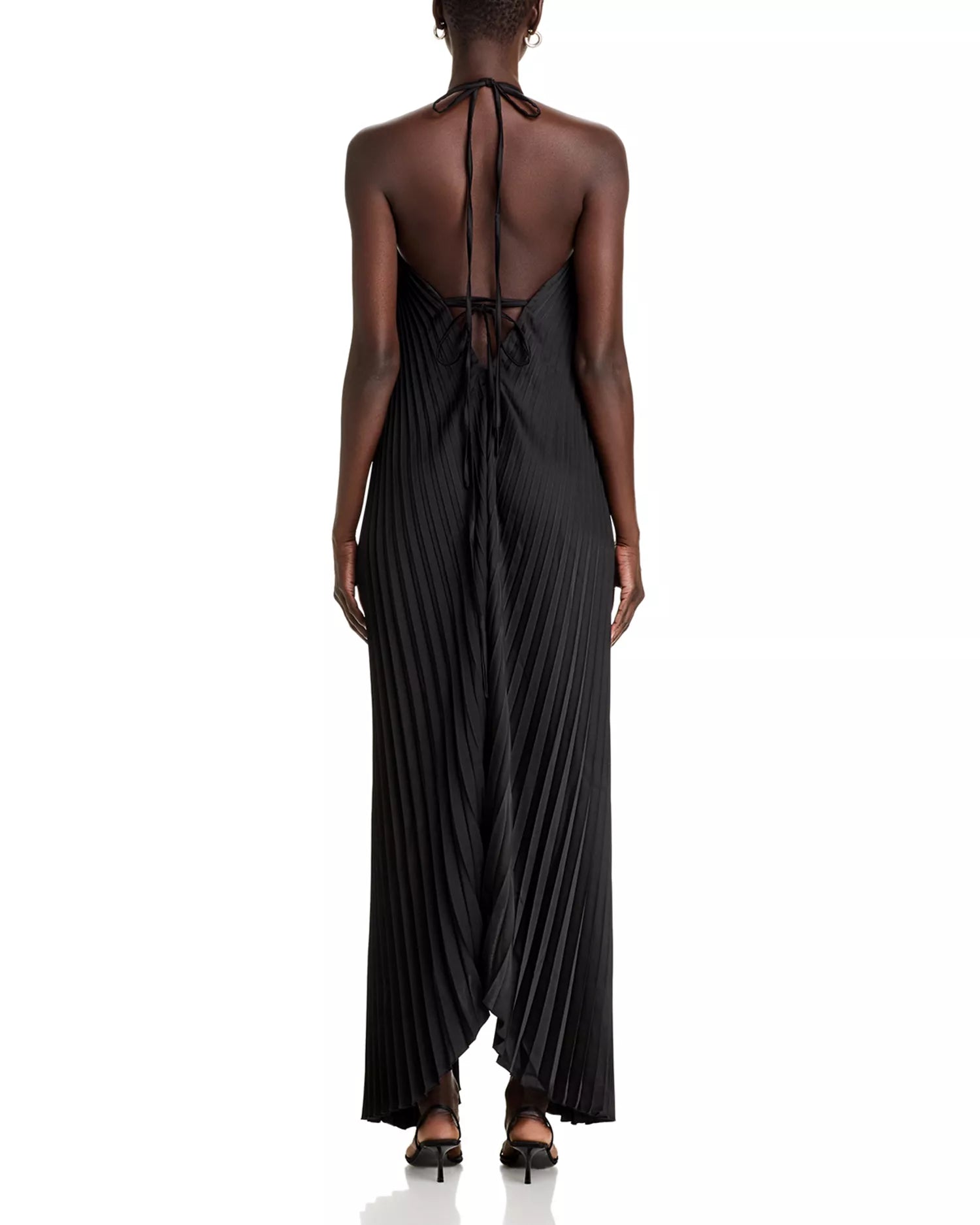 Sleek A Line Halter Neck Sleeveless Lace Up Back Asymmetrical Floor Length Female Prom Dress