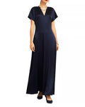 Sleek A Line V Neck Short Sleeve Keyhole Back Floor Length For Women Prom Dress