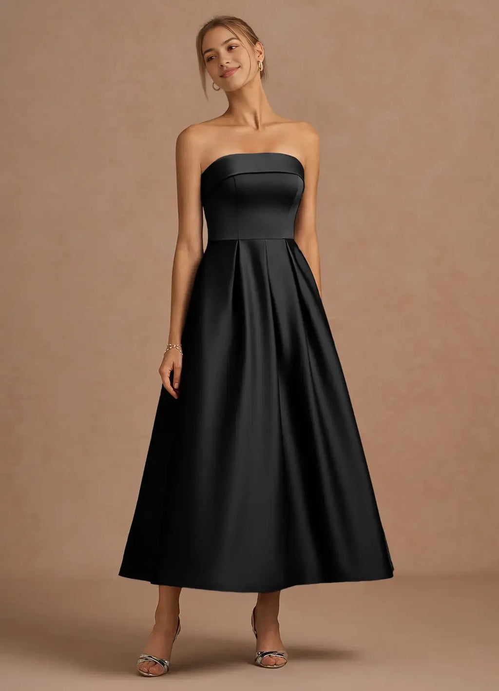 Sleek Ballgown Strapless Sleeveless Open Back Midi Length For Sale Prom Dress