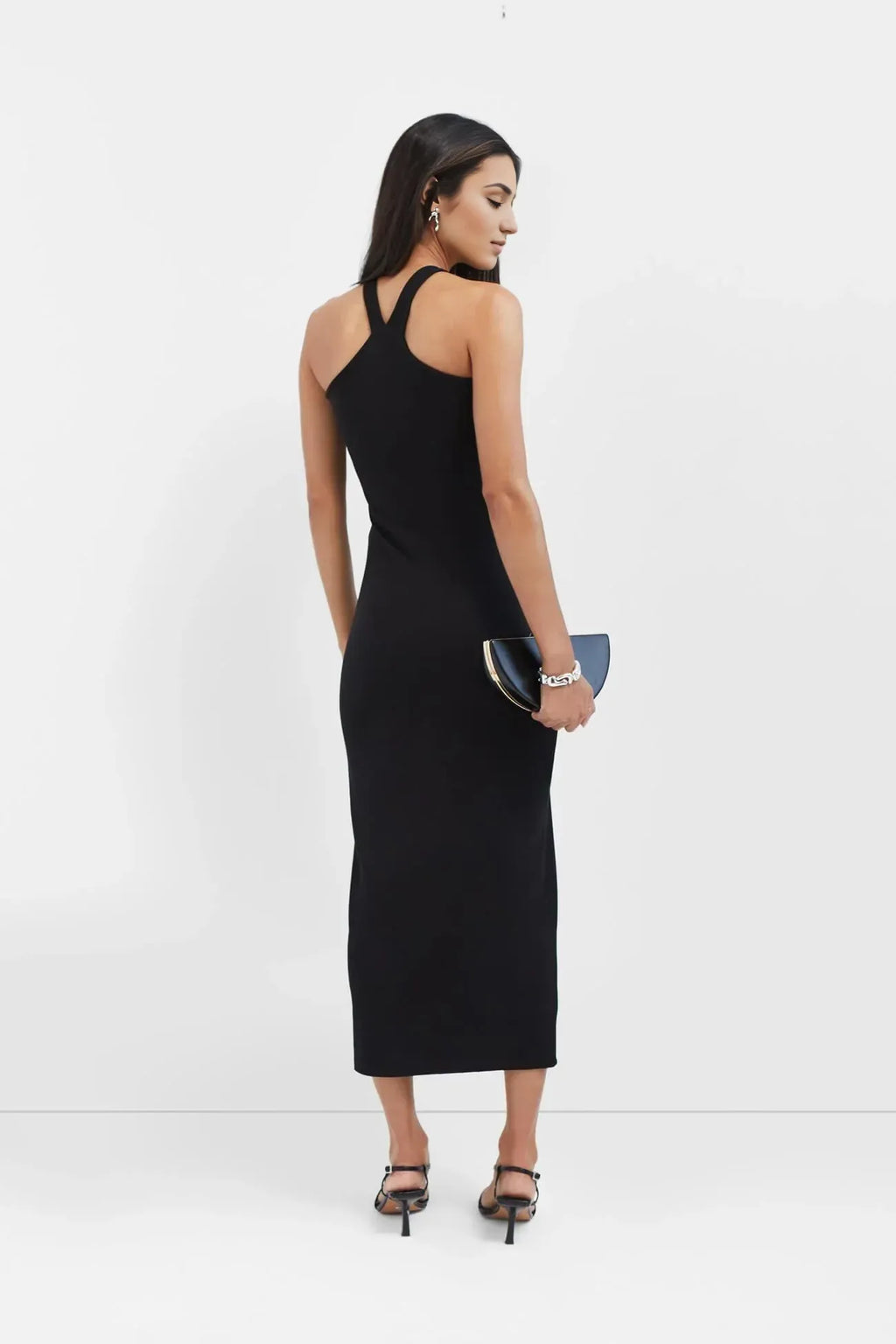 Sleek Bodycon Halter Cutout Sleeveless Crisscross Back Midi For Sale Prom Dress