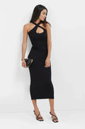 Sleek Bodycon Halter Cutout Sleeveless Crisscross Back Midi For Sale Prom Dress