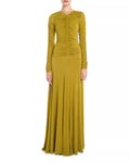 Sleek Column V Neck Long Sleeve Ruched Accent Floor Length Hot Sale Prom Dress