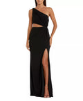 Sleek Cutout One Shoulder Ruched Strap Slit Hem Floor Length For Adults Prom Dress