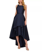 Sleek Fit and Flare Square Neck Sleeveless Cutout Back High Low Length For Adults Prom Dress ﻿