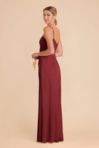 Sleek Fitted Satin V Neck Spaghetti Strap Open Back Floor Length Bridesmaid Dresses