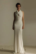 Sleek Halter Neck Sleeveless Open Back Train Length Wedding Dress