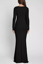 Sleek Mermaid Boat Neck Long Sleeve Ruched Front Floor Length Female Prom Dress