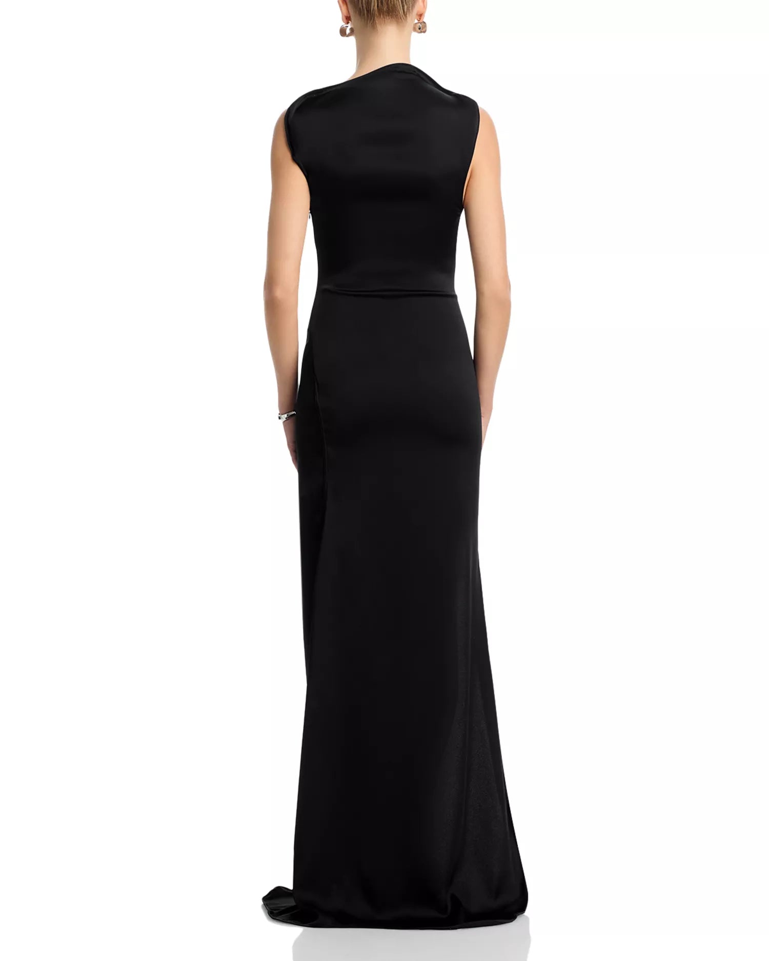 Sleek Mermaid Cowl Neck Sleeveless High Slit V Back Floor Length For Adults Prom Dress