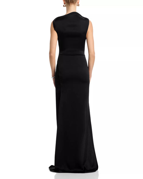 Sleek Mermaid Cowl Neck Sleeveless High Slit V Back Floor Length For Adults Prom Dress