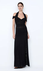 Sleek Mermaid Halter Neck Cold Shoulder Cross Back Floor Length For Sale Evening Dress