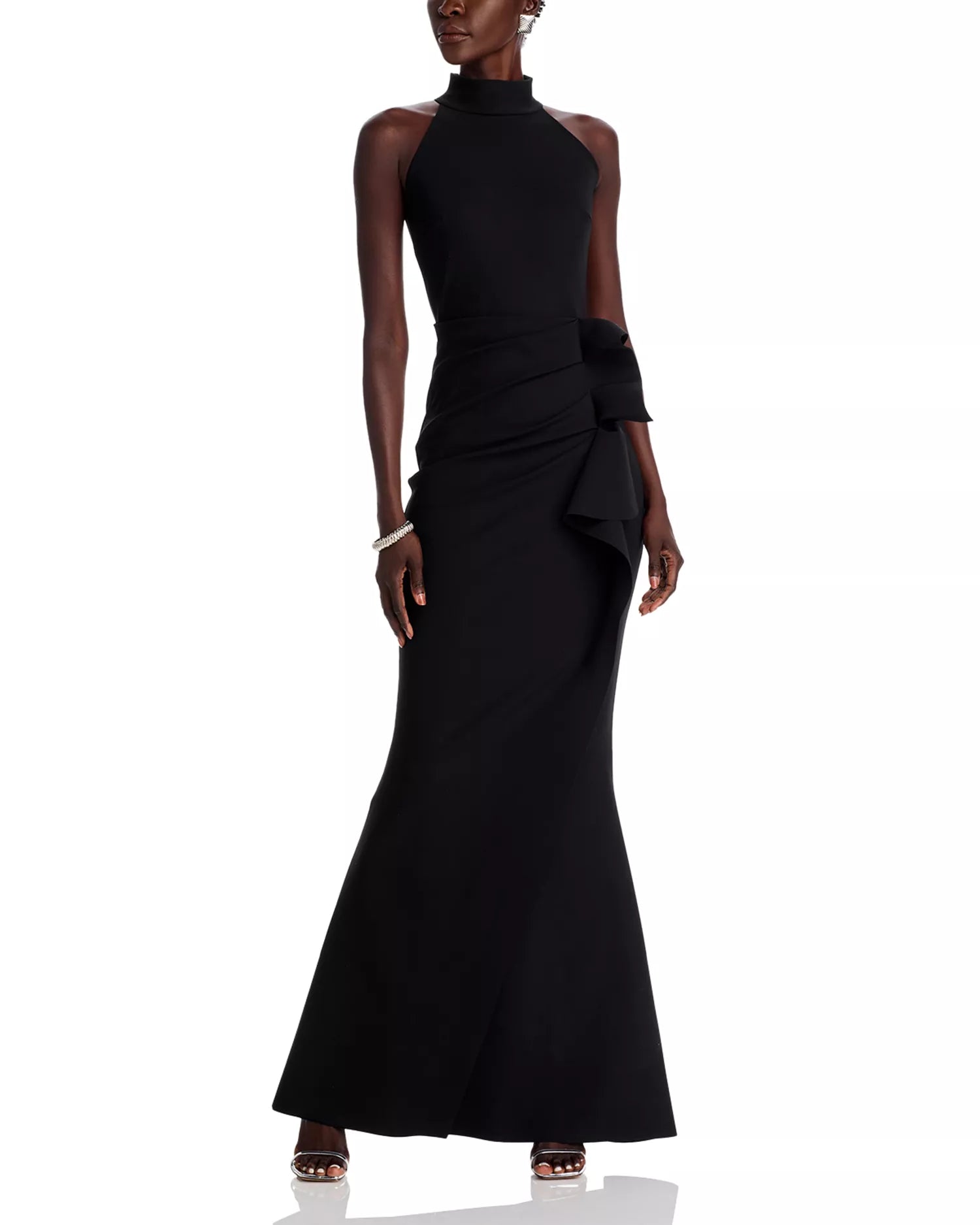Sleek Mermaid Halter Neck Sleeveless Bow Accent Closed Back Floor Length For Sale Prom Dress