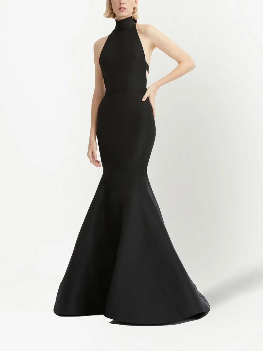 Sleek Mermaid Halter-Neck Sleeveless Cut Out Back Floor Length Prom Dress