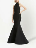 Sleek Mermaid Halter-Neck Sleeveless Cut Out Back Floor Length Prom Dress