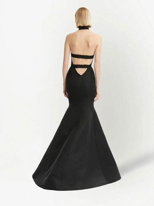 Sleek Mermaid Halter-Neck Sleeveless Cut Out Back Floor Length Prom Dress