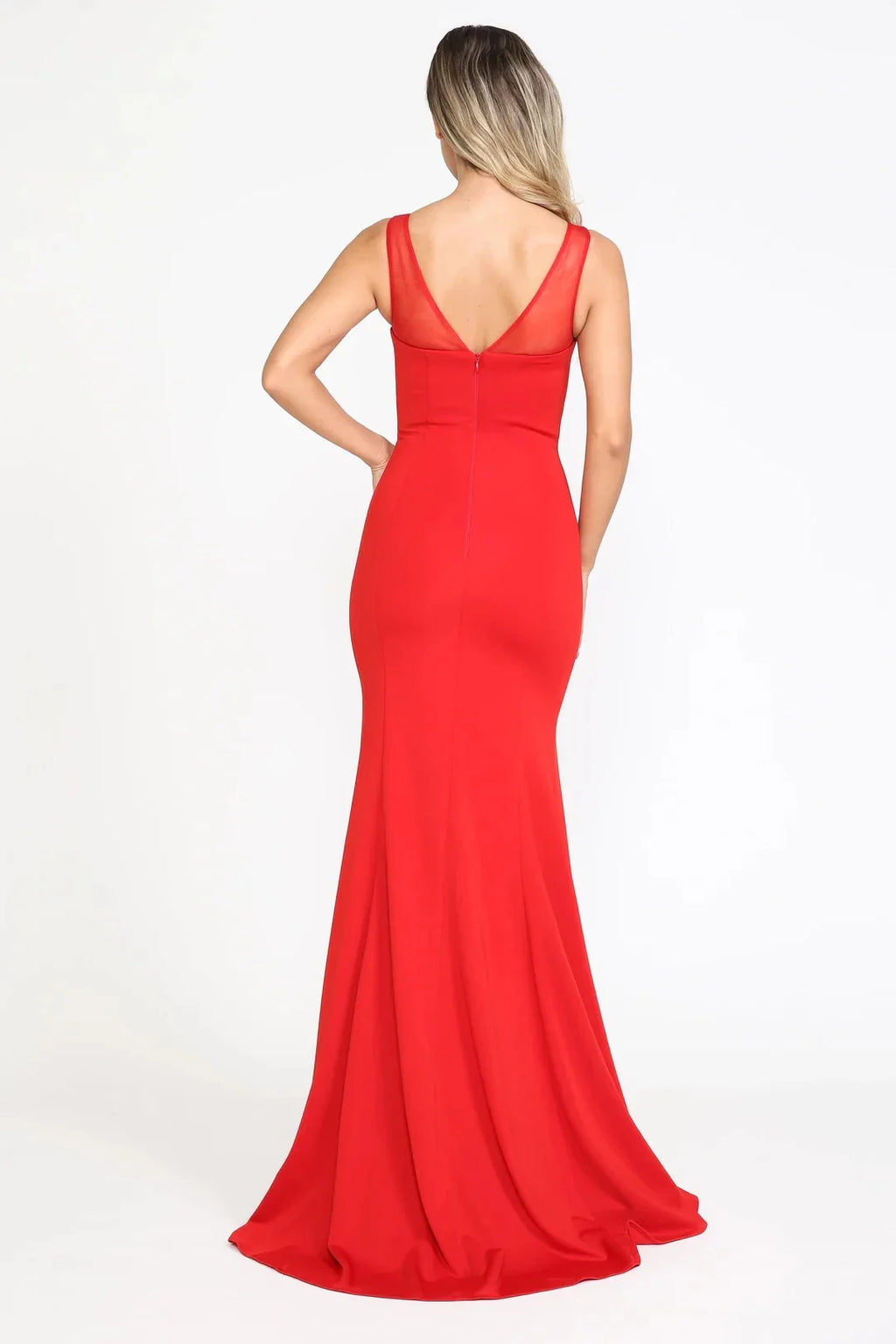 Sleek Mermaid Illusion Neck Sleeveless Closed Back Floor Length Prom Dress