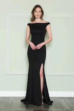 Sleek Mermaid Off Shoulder Cap Sleeve Closed Back Floor Length Prom Dress