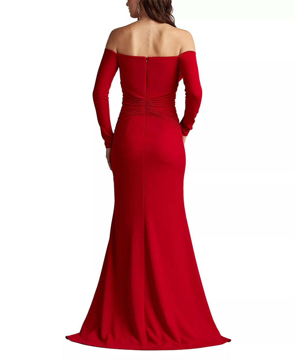 Sleek Mermaid Off the Shoulder Long Sleeve Ruched Back Train Length For Sale Prom Dress